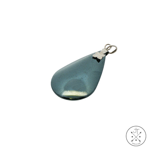 Vintage Sterling Silver Solitaire Pendant with Natural Hematite Drop