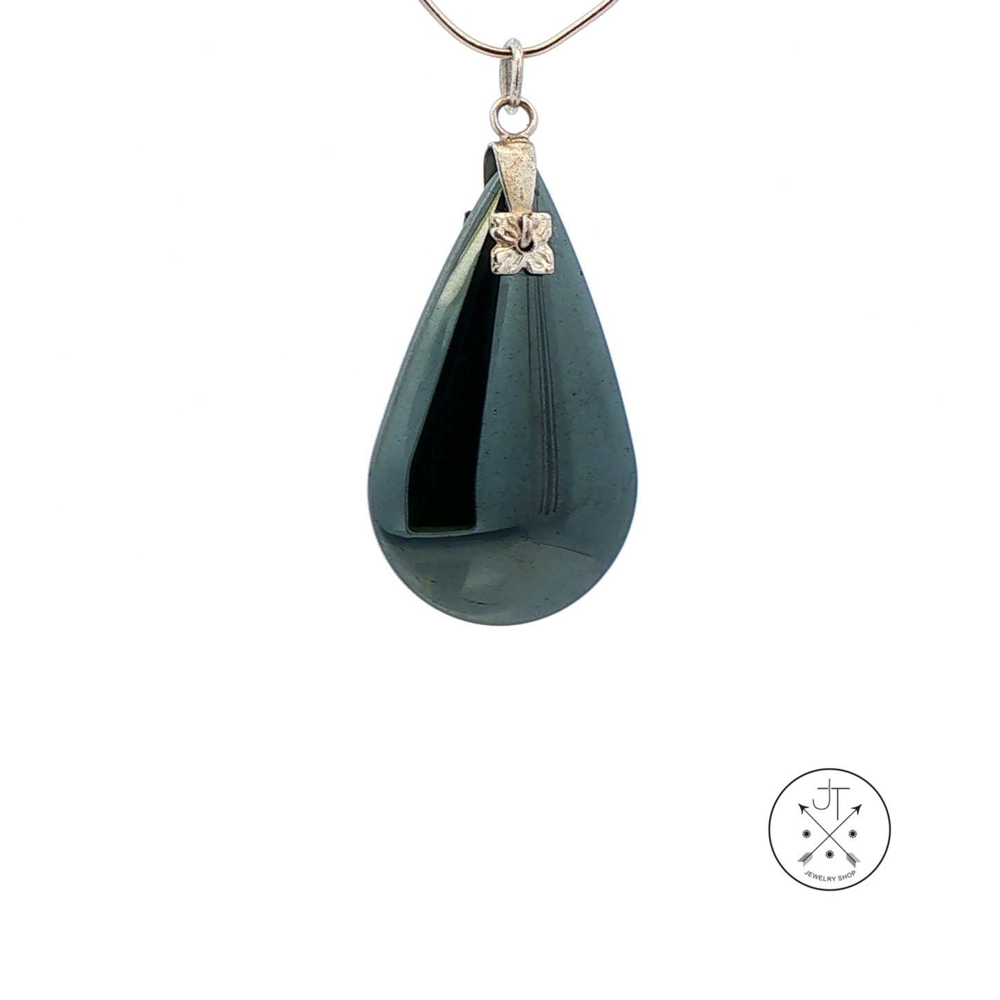 Vintage Sterling Silver Solitaire Pendant with Natural Hematite Drop