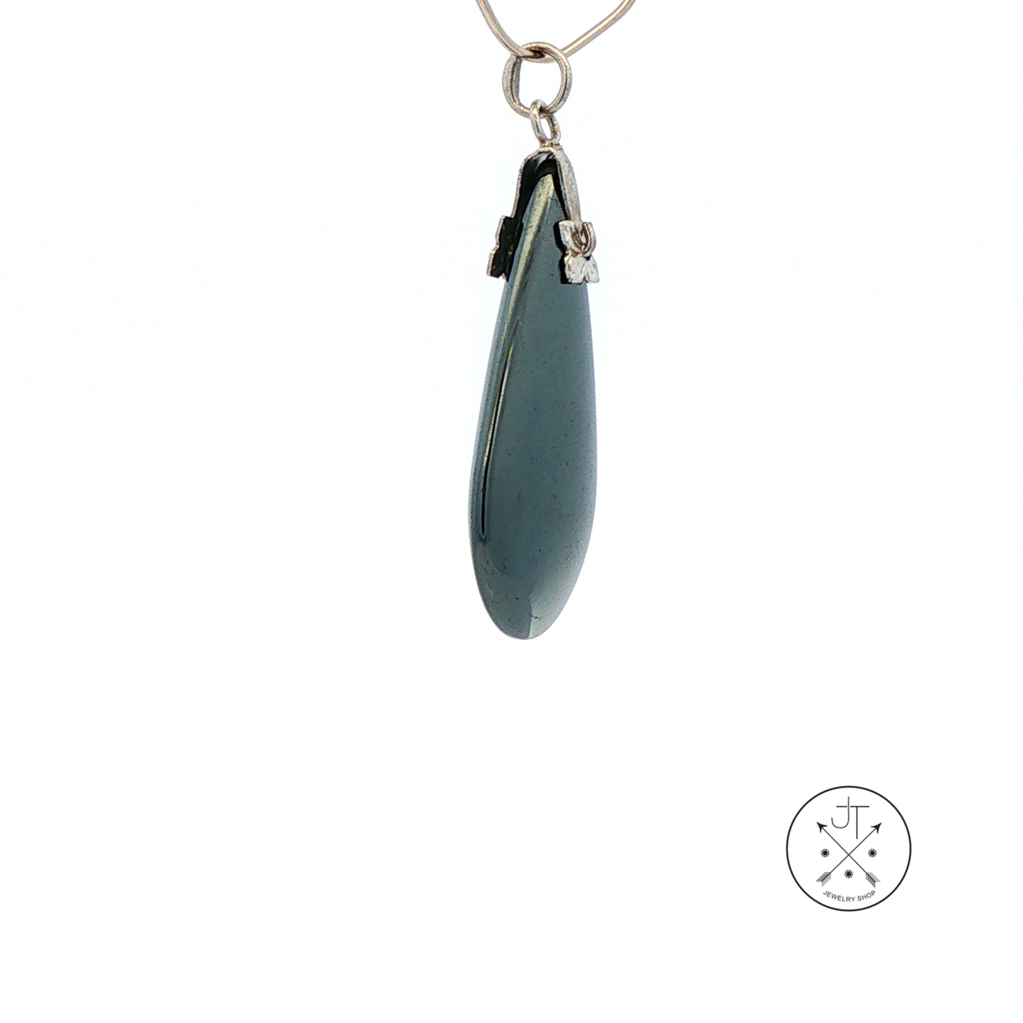 Vintage Sterling Silver Solitaire Pendant with Natural Hematite Drop