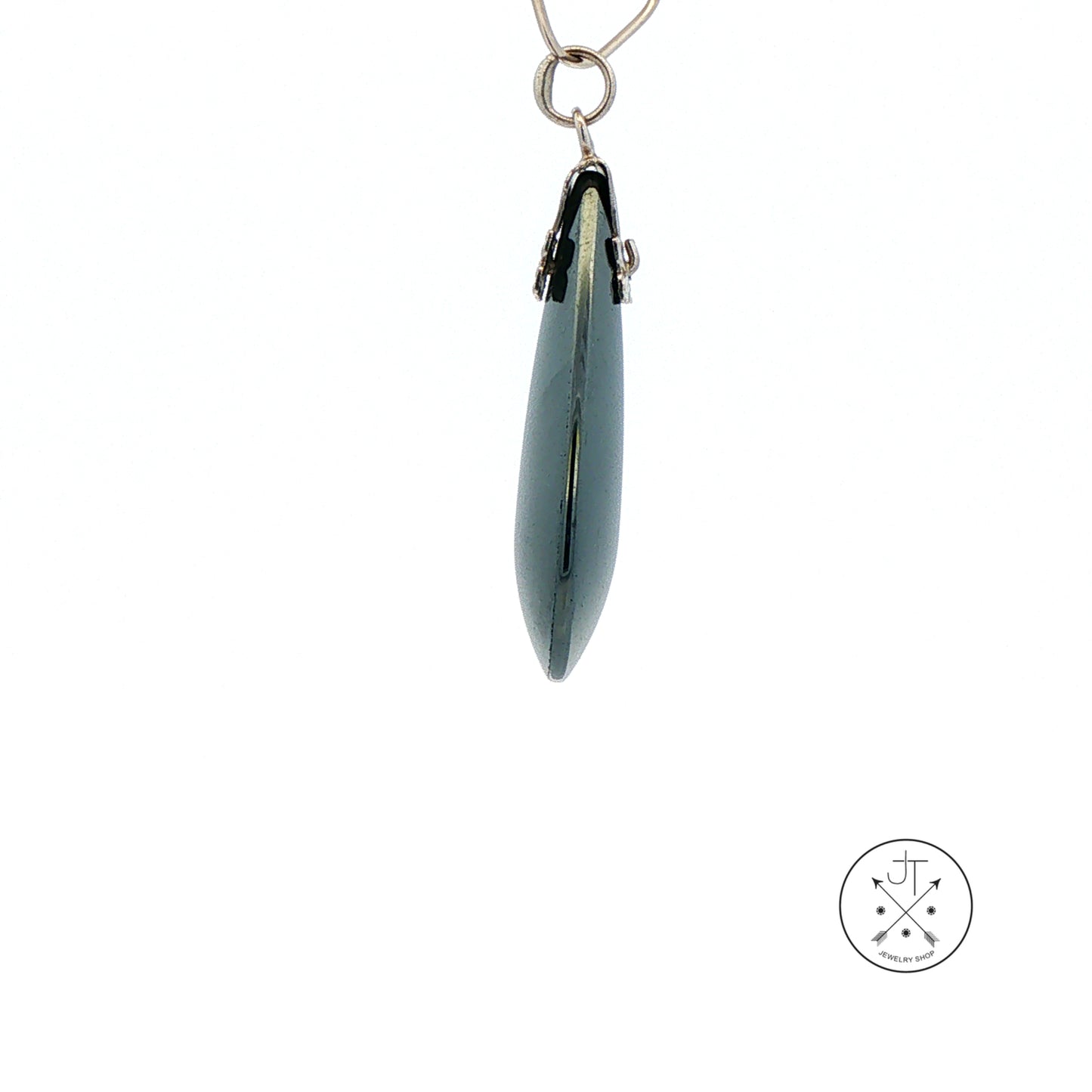 Vintage Sterling Silver Solitaire Pendant with Natural Hematite Drop