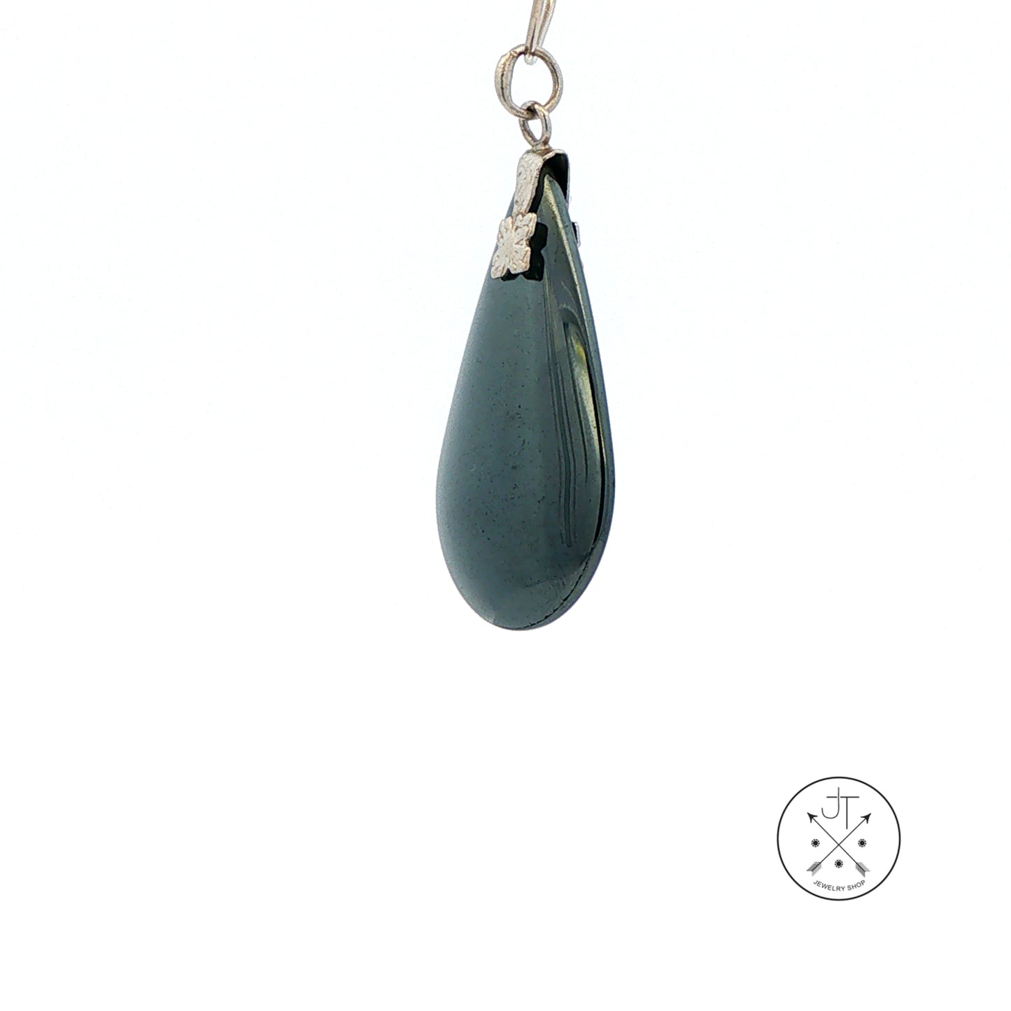 Vintage Sterling Silver Solitaire Pendant with Natural Hematite Drop