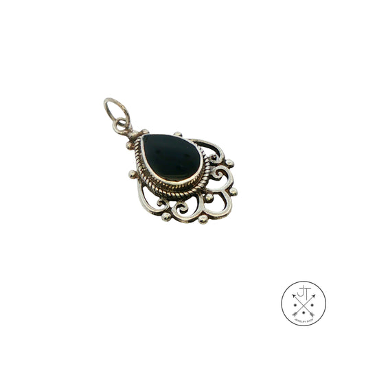 Vintage Sterling Silver Pendant with Natural Onyx Teardrop