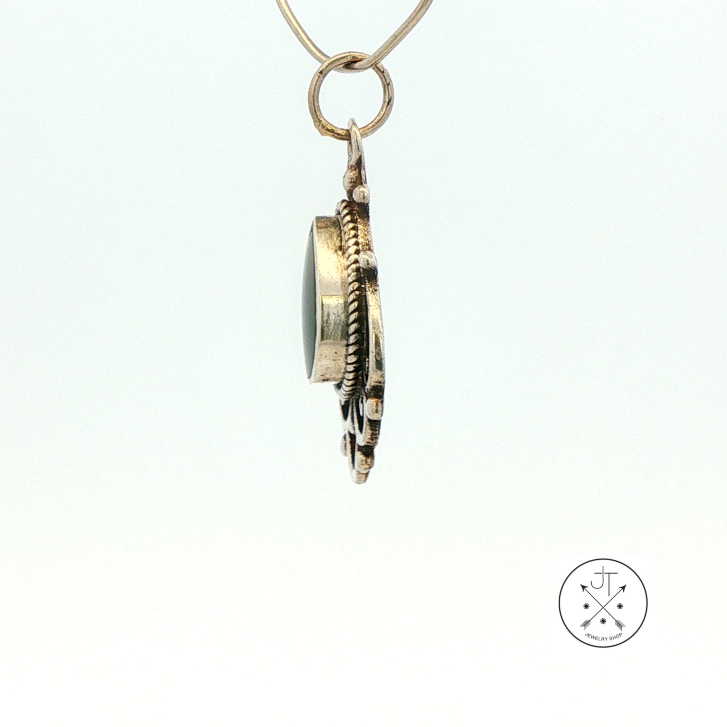 Vintage Sterling Silver Pendant with Natural Onyx Teardrop