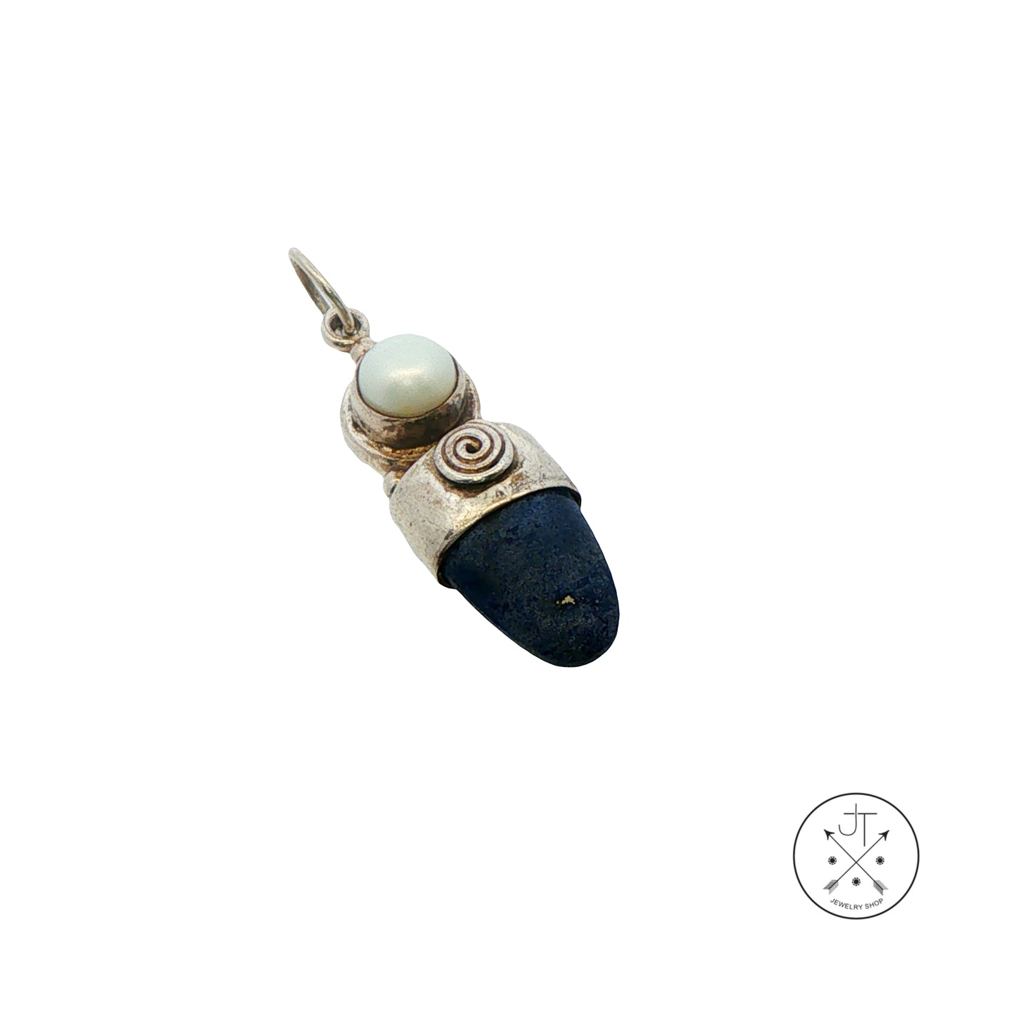 Vintage Sajen Sterling Silver Pendant with Natural Lapis Lazuli and Pearl