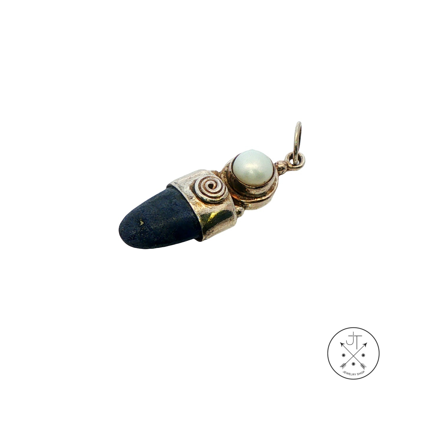 Vintage Sajen Sterling Silver Pendant with Natural Lapis Lazuli and Pearl