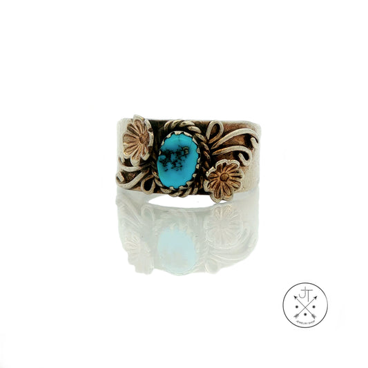Vintage Sterling Silver Ring with Turquoise Size 8.5 Signed Bahe Wide Band
