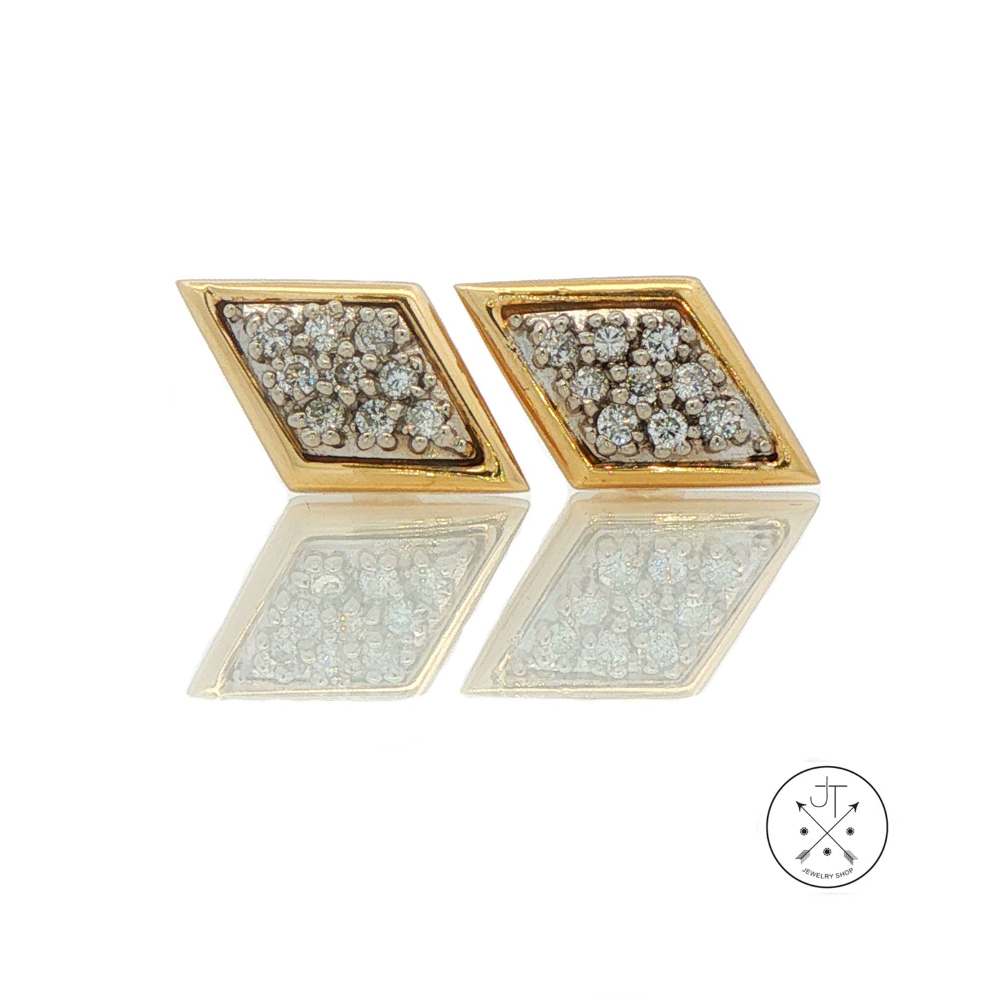 Vintage 14k Yellow Gold Geometric Stud Earrings with .2 ctw Natural Diamonds
