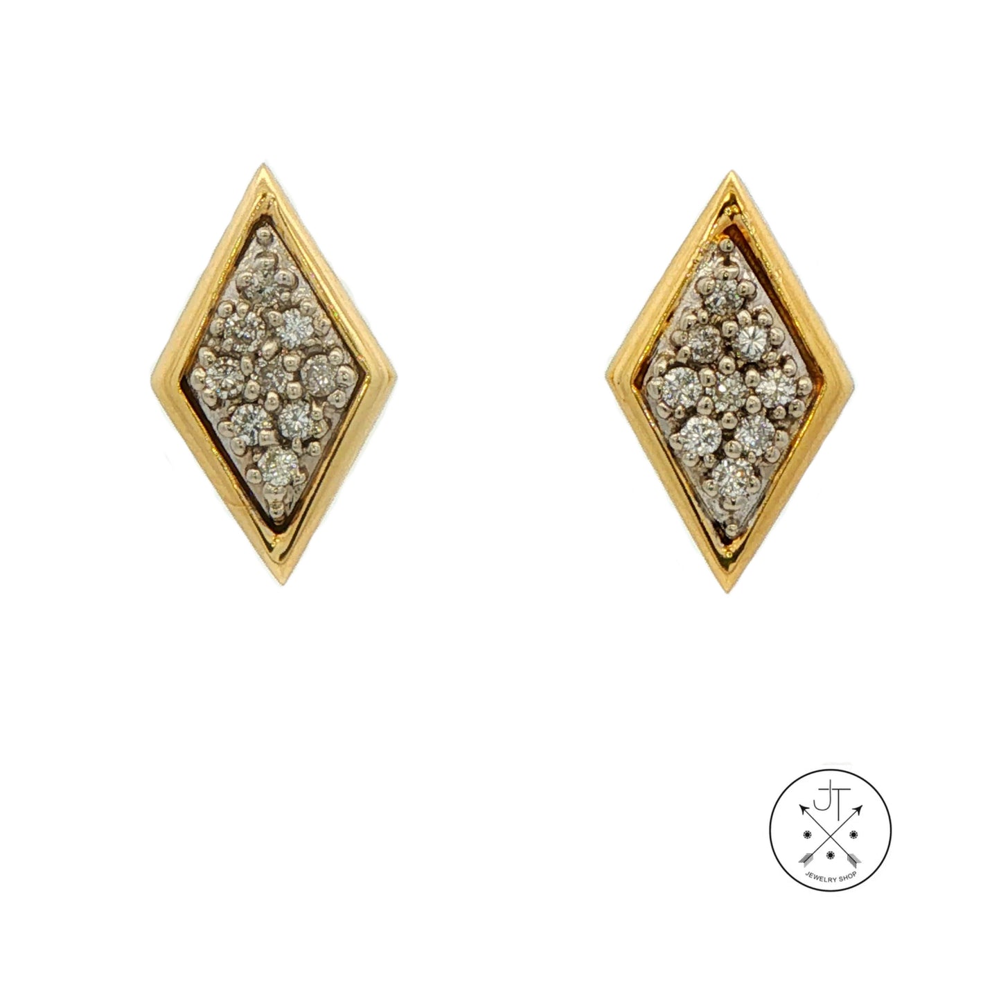 Vintage 14k Yellow Gold Geometric Stud Earrings with .2 ctw Natural Diamonds