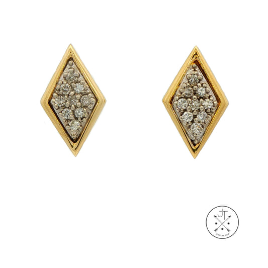 Vintage 14k Yellow Gold Geometric Stud Earrings with .2 ctw Natural Diamonds