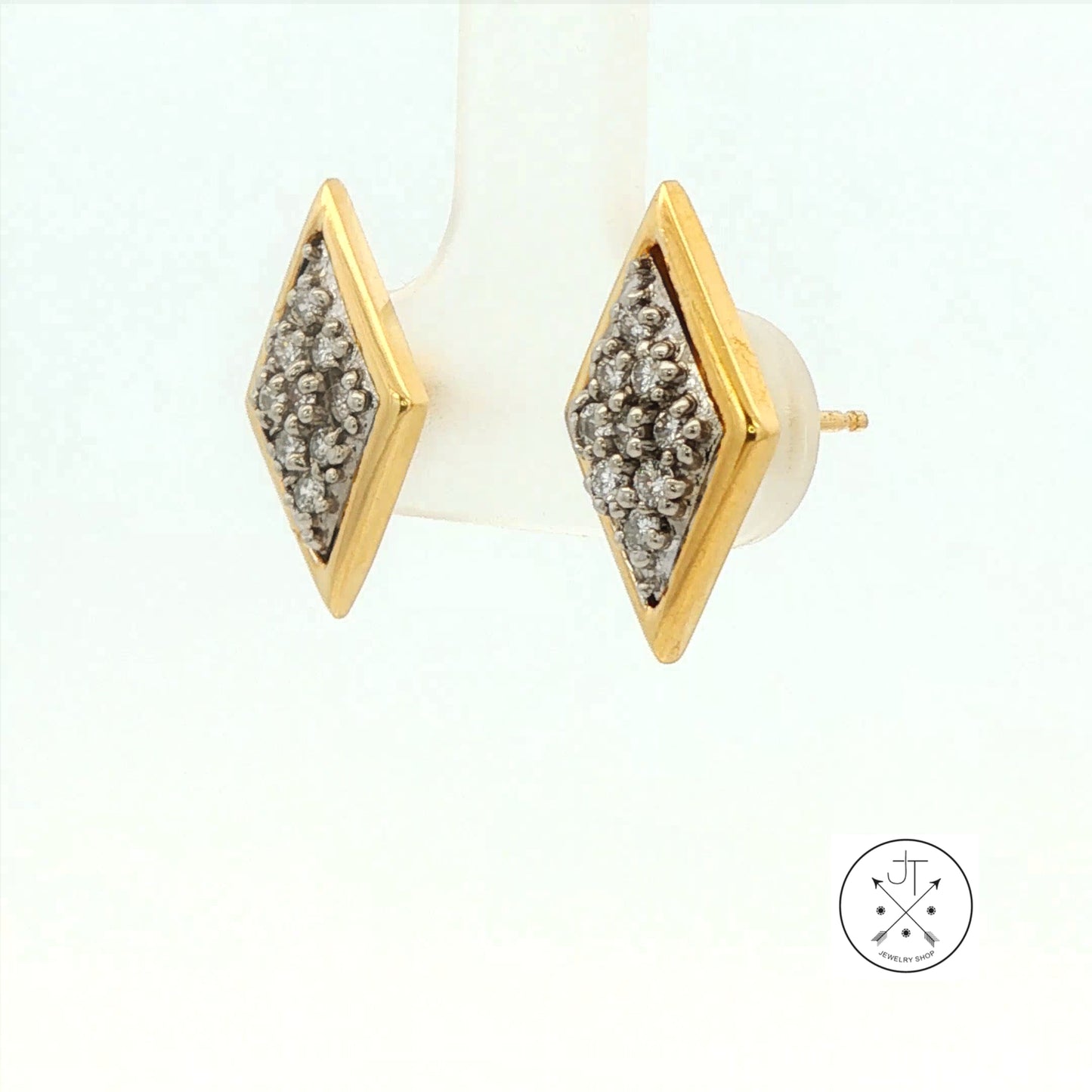 Vintage 14k Yellow Gold Geometric Stud Earrings with .2 ctw Natural Diamonds