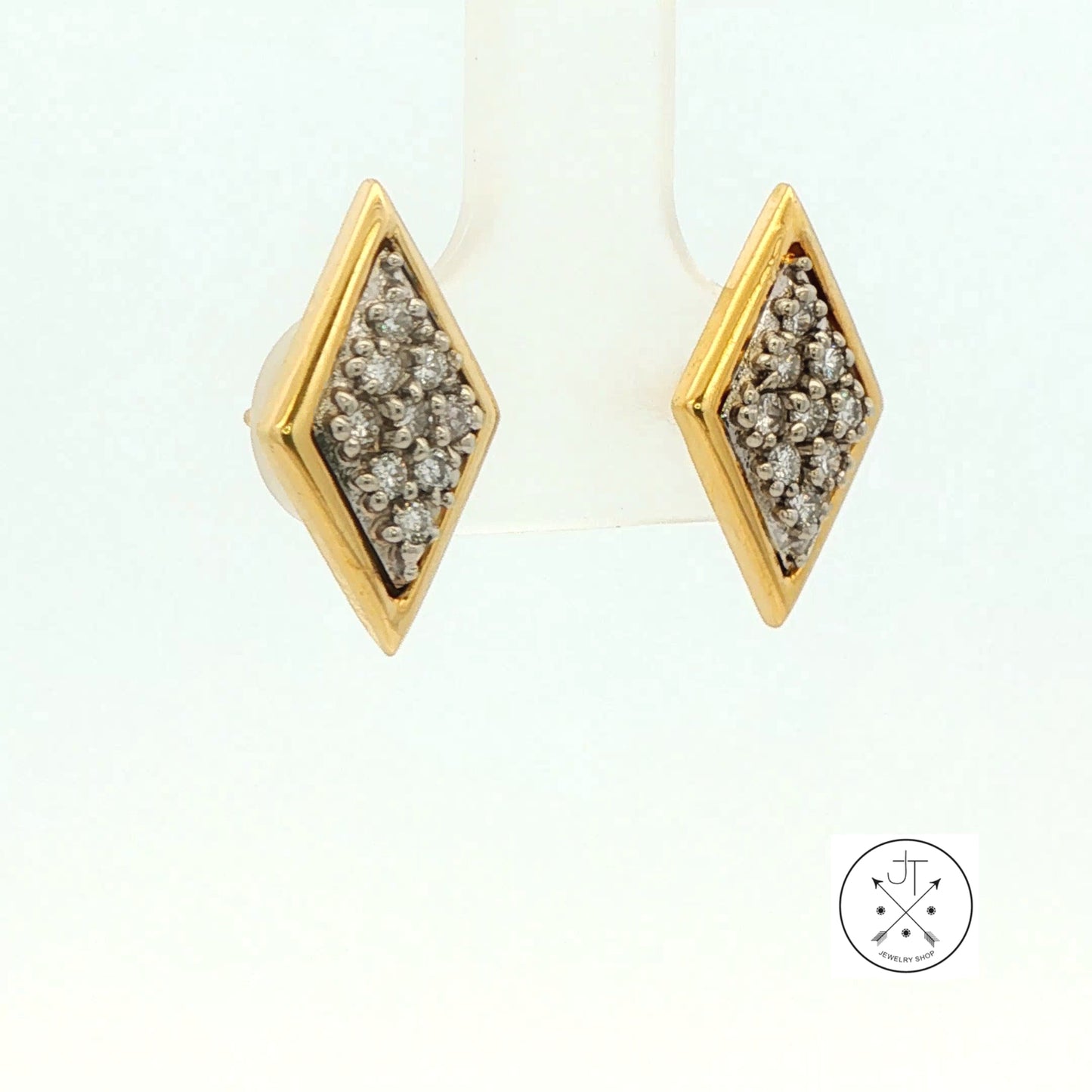 Vintage 14k Yellow Gold Geometric Stud Earrings with .2 ctw Natural Diamonds