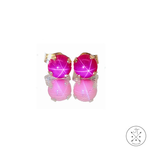 Vintage 14k Yellow Gold Stud Earrings with 5 mm Lindy Star Ruby