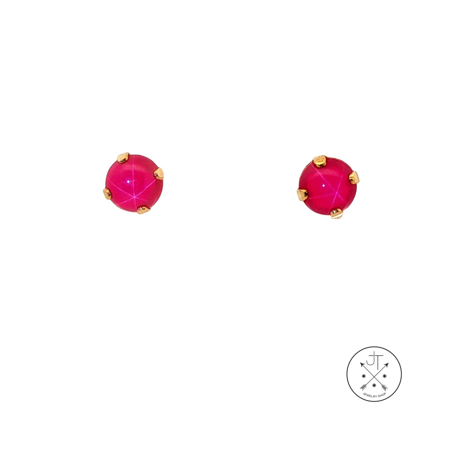 Vintage 14k Yellow Gold Stud Earrings with 5 mm Lindy Star Ruby