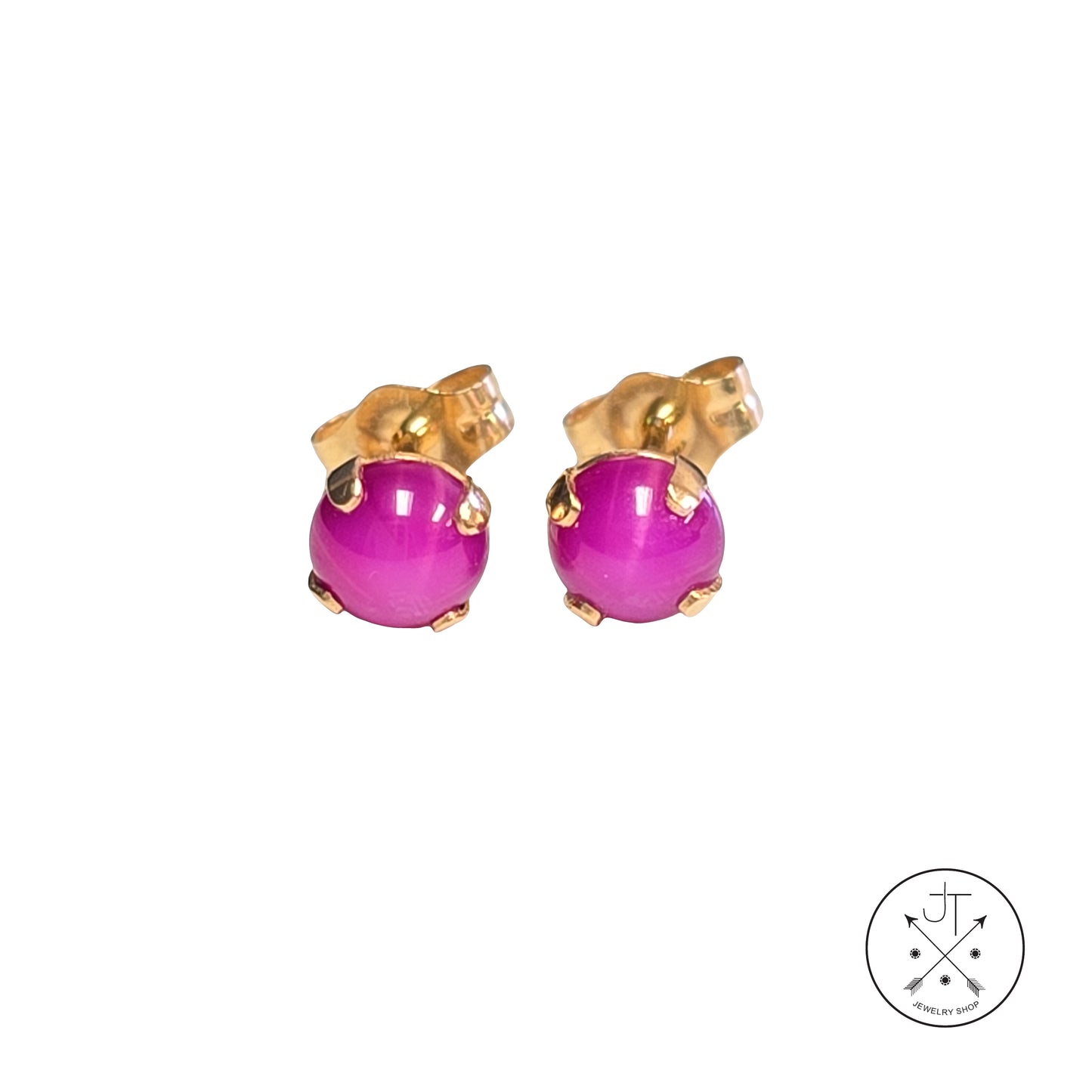 Vintage 14k Yellow Gold Stud Earrings with 5 mm Lindy Star Ruby