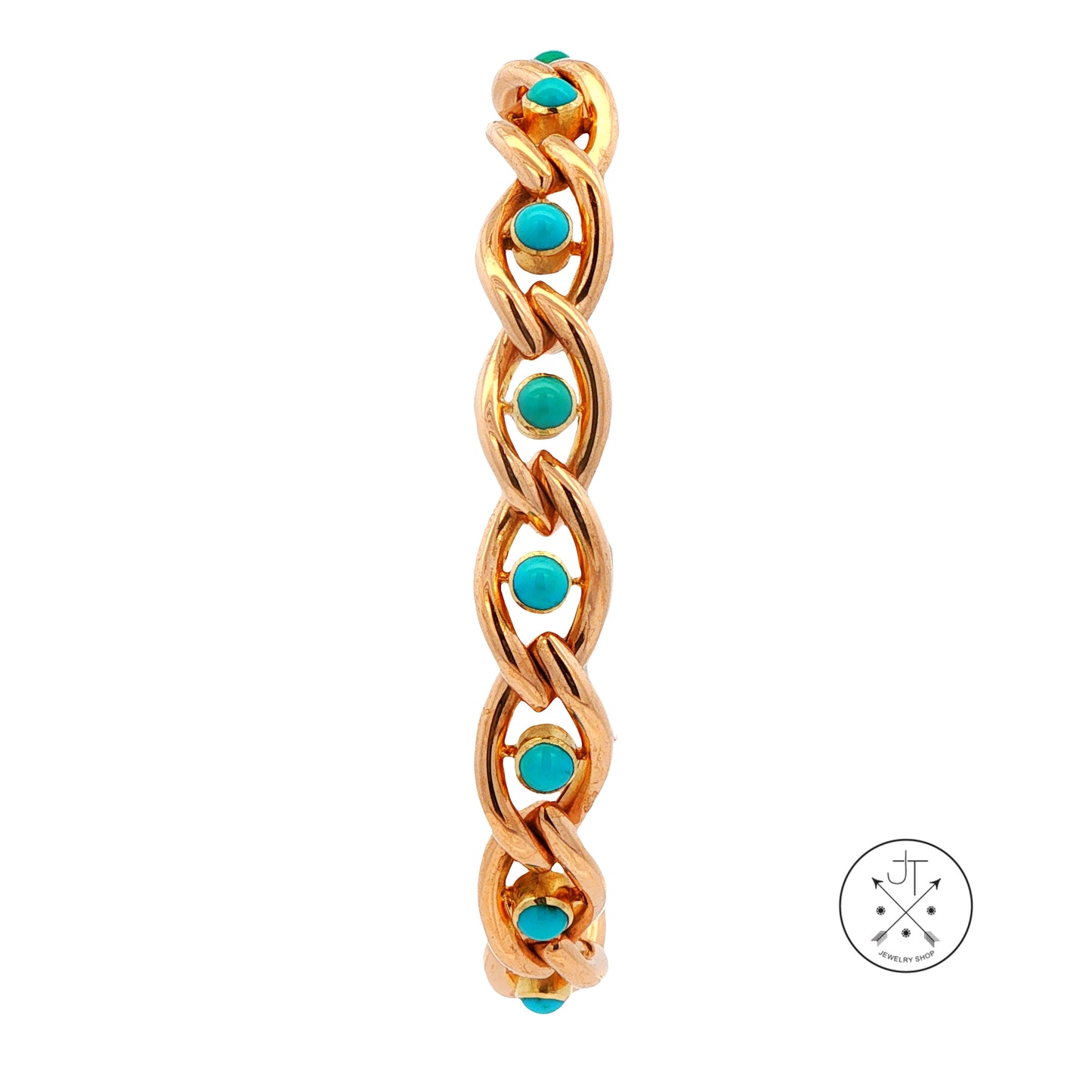 Antique 15k 15ct Yellow Gold Victorian Curb Link Bracelet with Turquoise 7.25 Inch