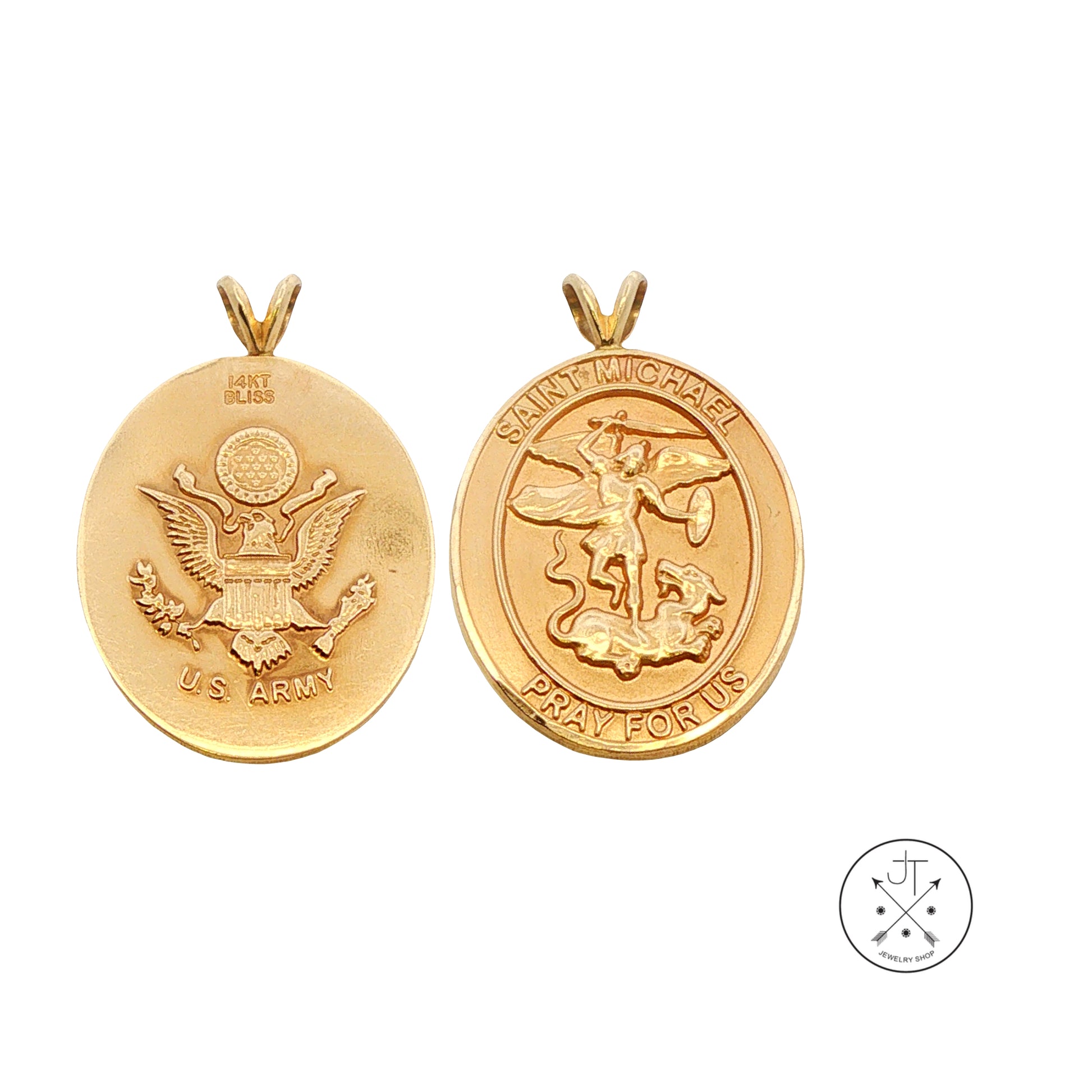 Vintage 14k Yellow Gold St. Michael / US Army Pendant Medallion Bliss