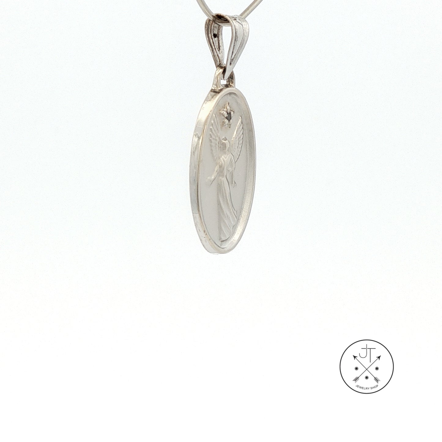 Vintage 14k White Gold Guardian Angel Pendant Diamond Medallion