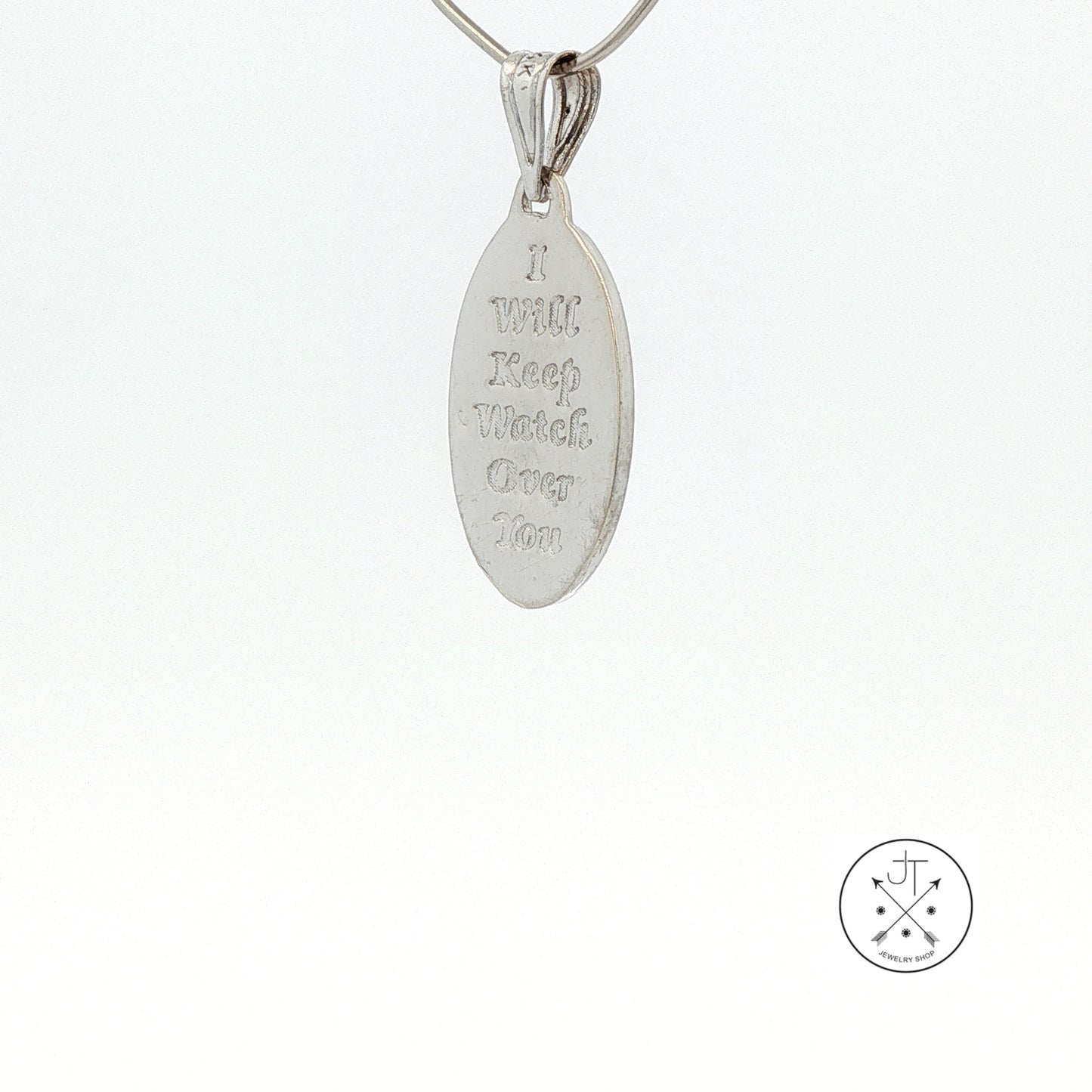 Vintage 14k White Gold Guardian Angel Pendant Diamond Medallion