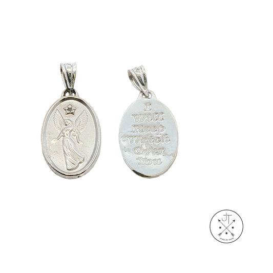 Vintage 14k White Gold Guardian Angel Pendant Diamond Medallion