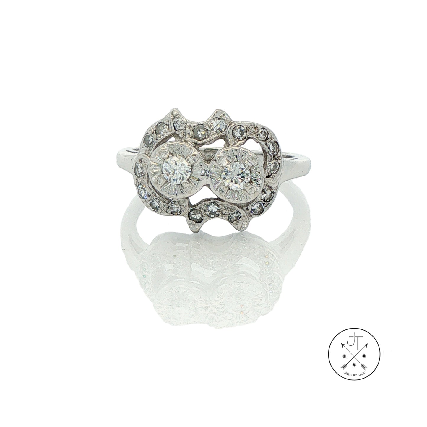 Vintage 14k White Gold Ring with 1/4 ctw Natural Diamonds Size 6
