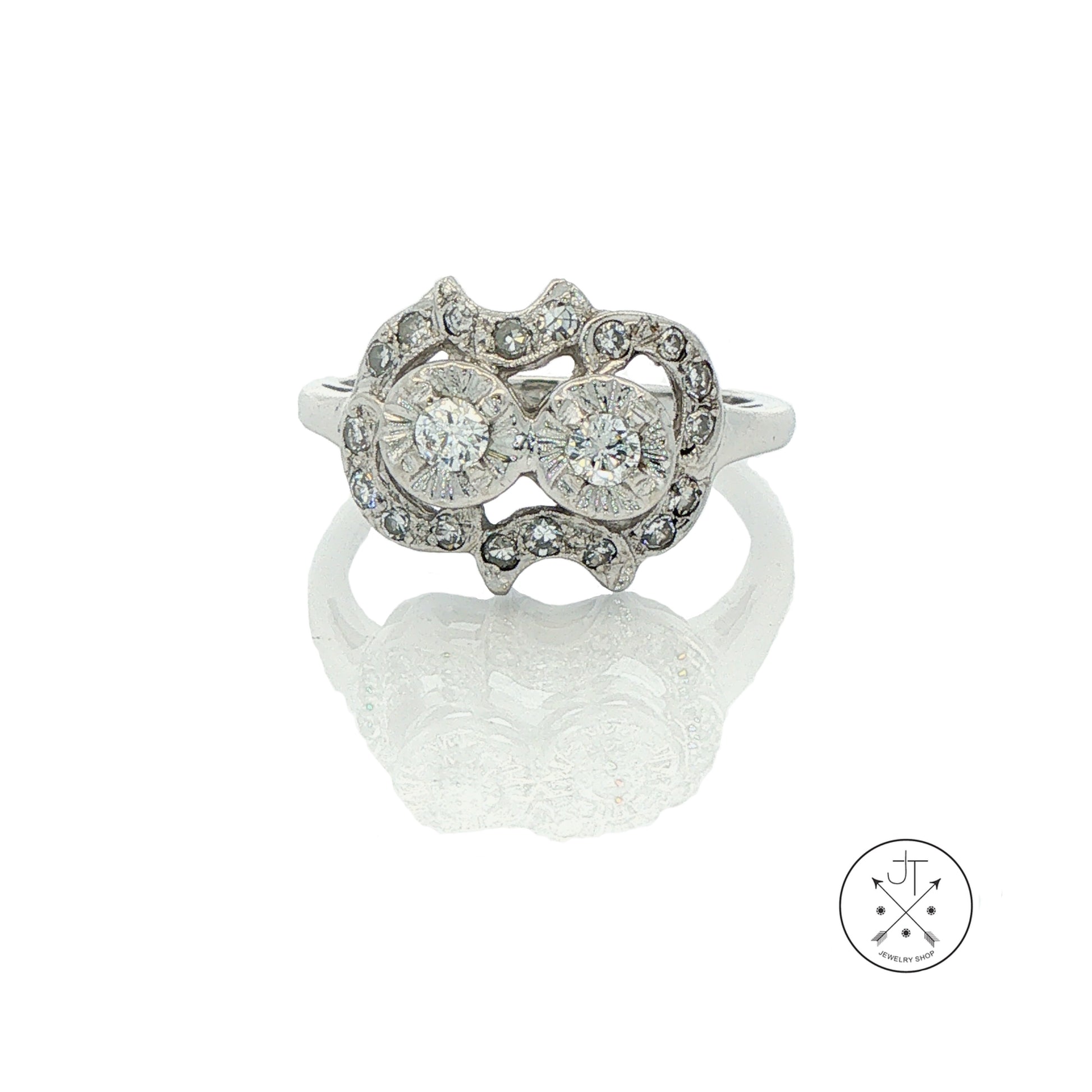 Vintage 14k White Gold Ring with 1/4 ctw Natural Diamonds Size 6