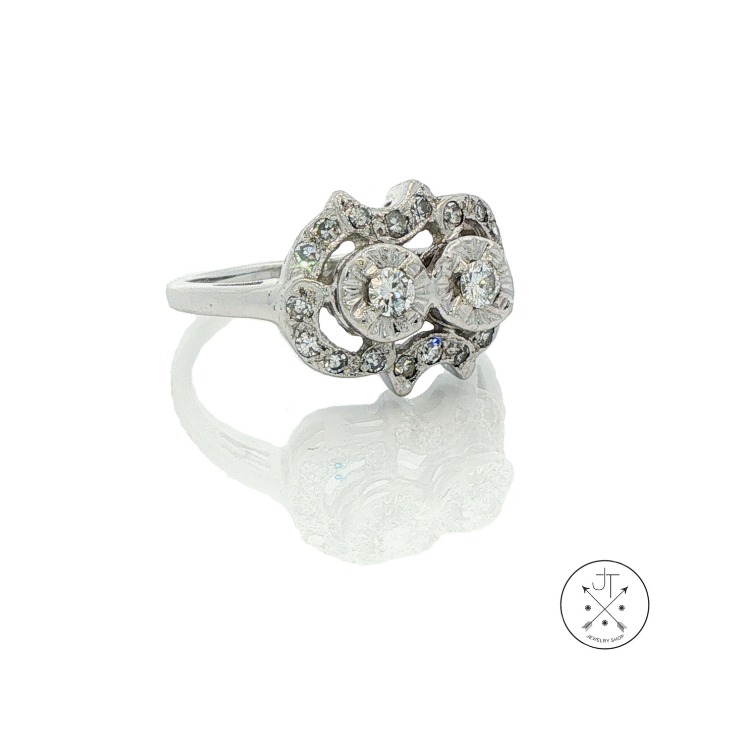 Vintage 14k White Gold Ring with 1/4 ctw Natural Diamonds Size 6