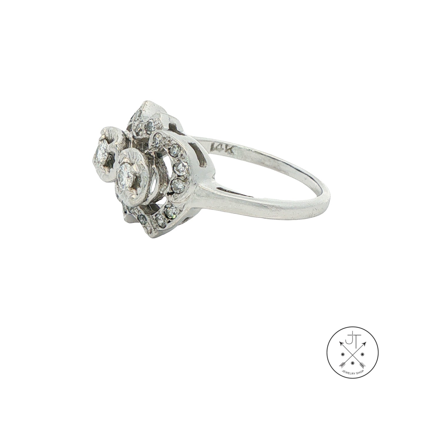 Vintage 14k White Gold Ring with 1/4 ctw Natural Diamonds Size 6