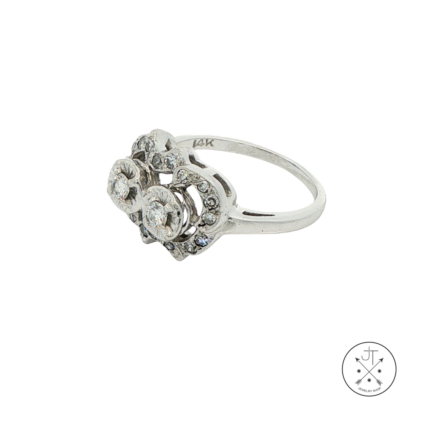 Vintage 14k White Gold Ring with 1/4 ctw Natural Diamonds Size 6