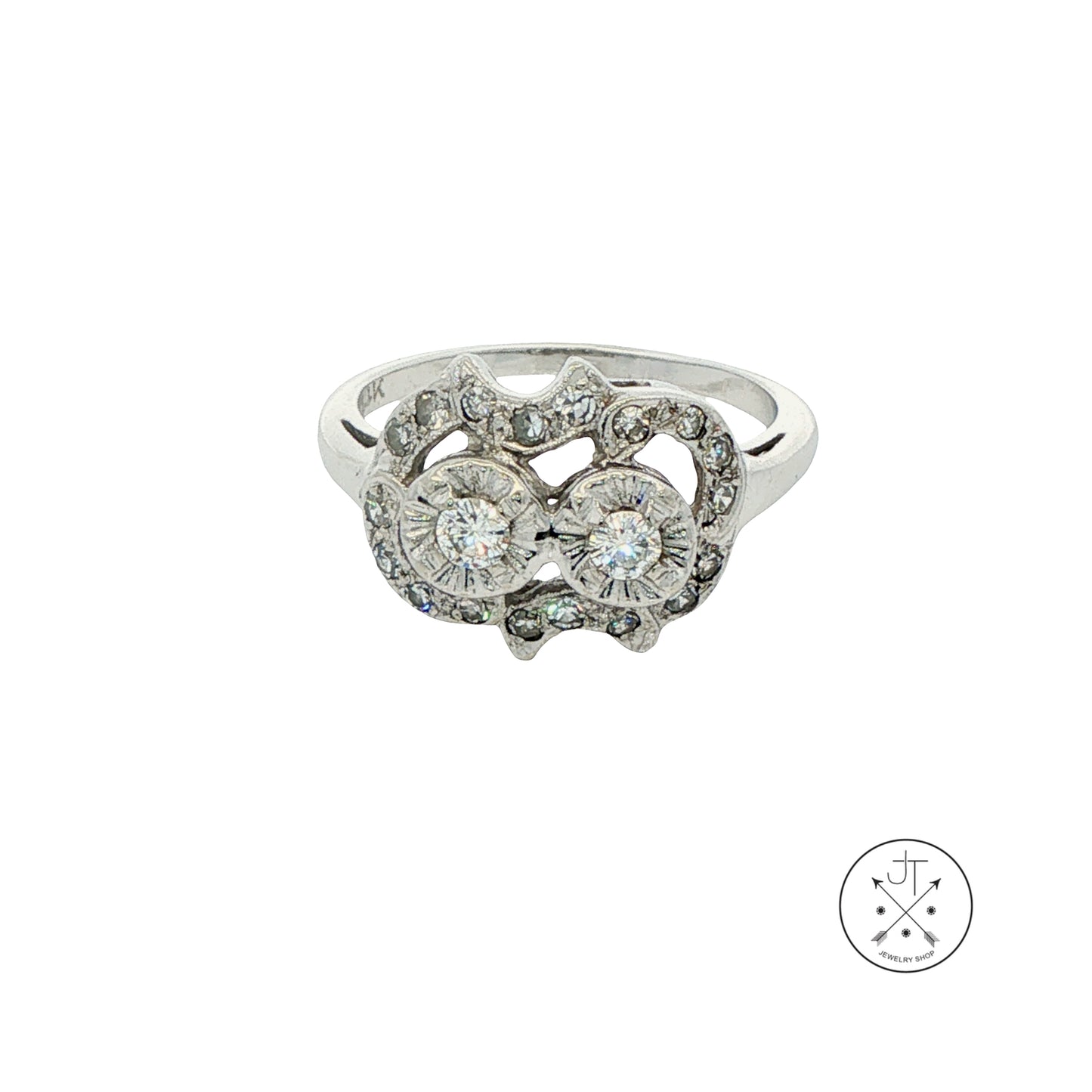 Vintage 14k White Gold Ring with 1/4 ctw Natural Diamonds Size 6