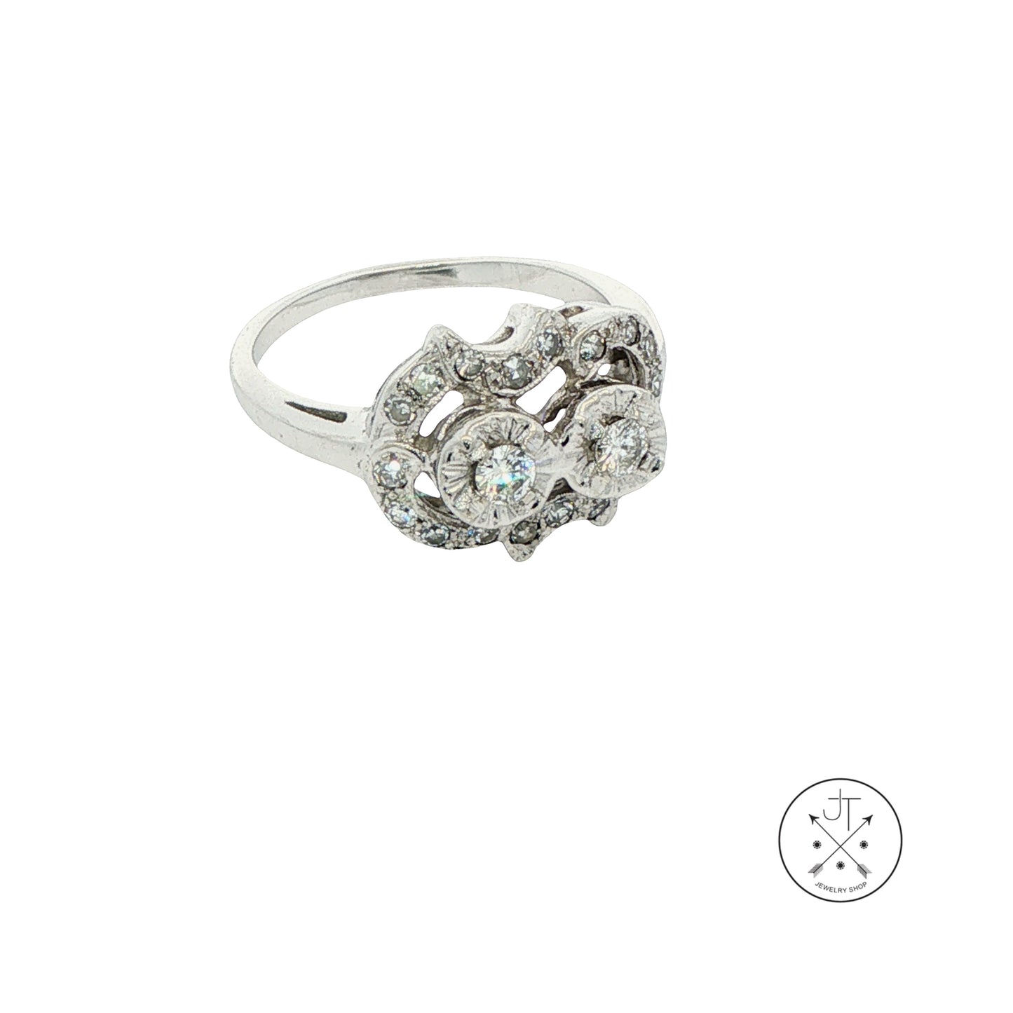 Vintage 14k White Gold Ring with 1/4 ctw Natural Diamonds Size 6