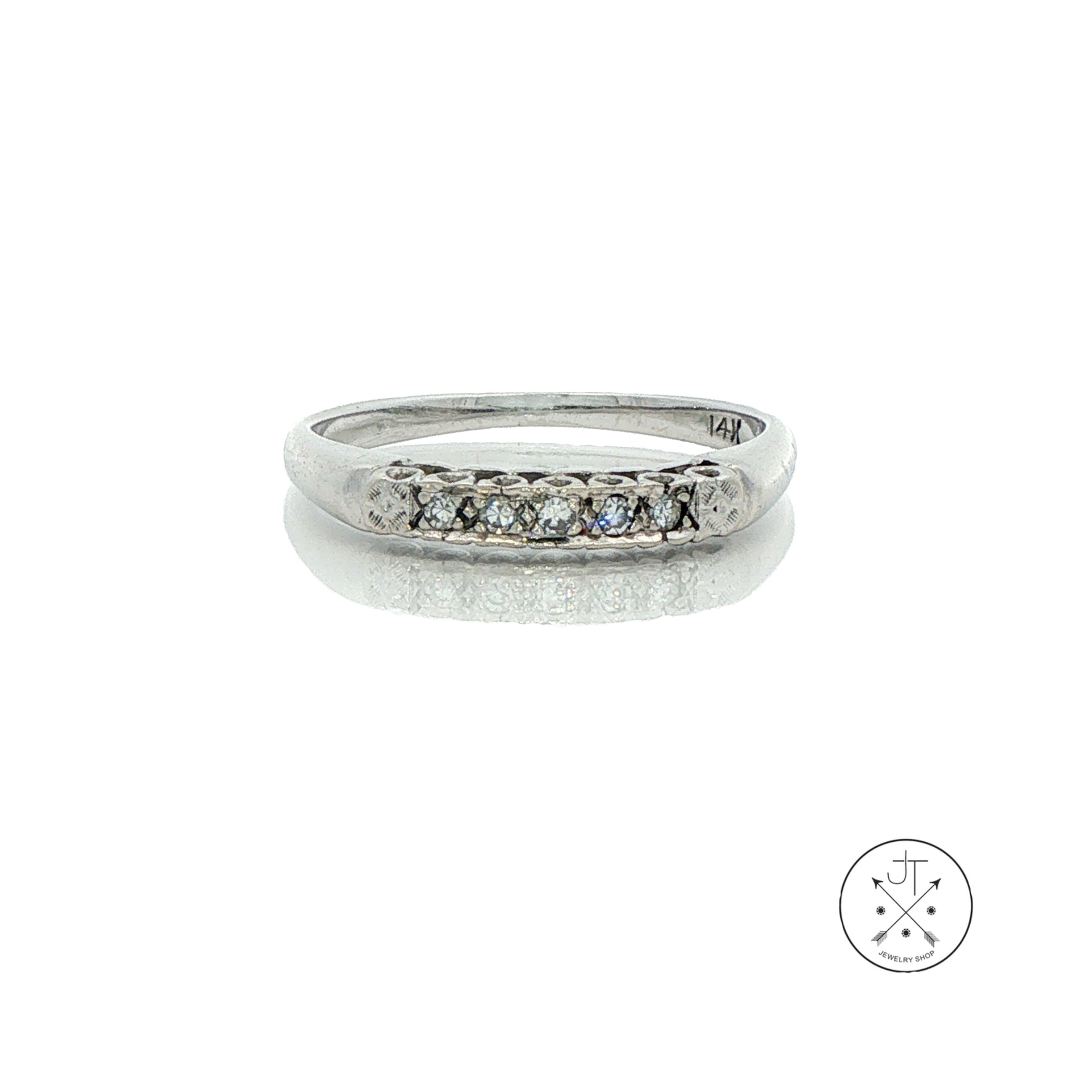 Vintage 14k White Gold Band with .05 ctw Natural Diamonds Size 6 Stackable