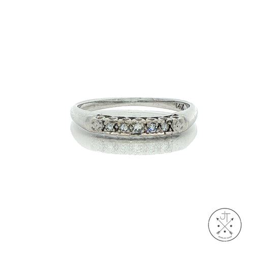 Vintage 14k White Gold Band with .05 ctw Natural Diamonds Size 6 Stackable