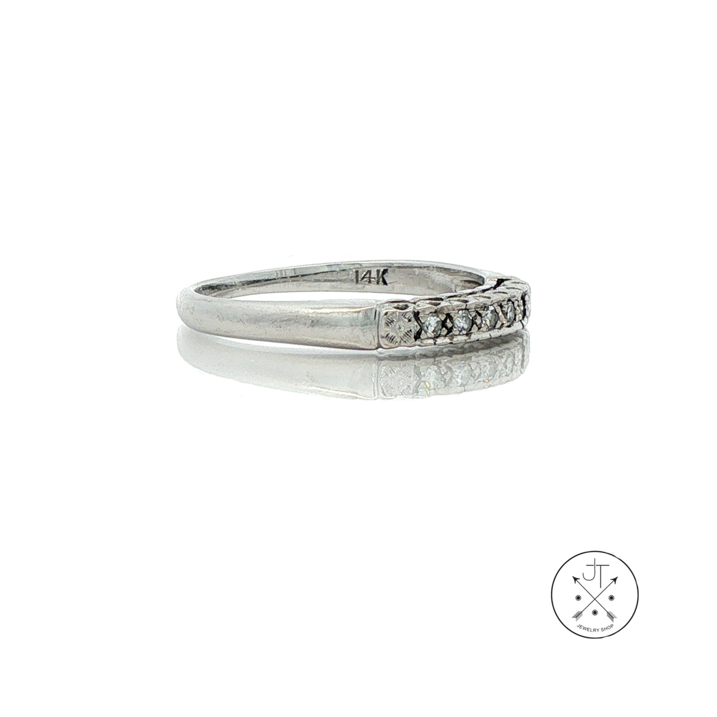 Vintage 14k White Gold Band with .05 ctw Natural Diamonds Size 6 Stackable