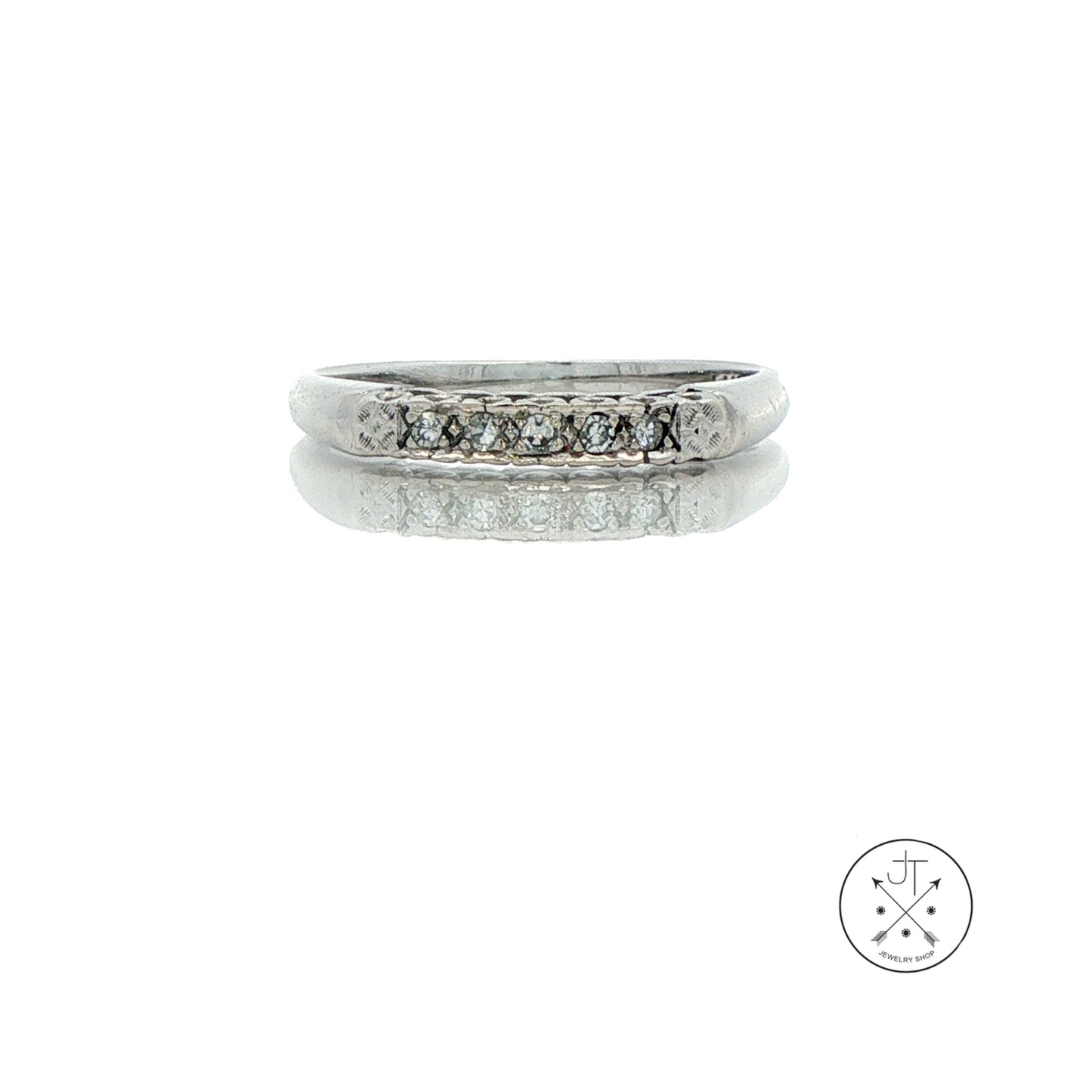 Vintage 14k White Gold Band with .05 ctw Natural Diamonds Size 6 Stackable