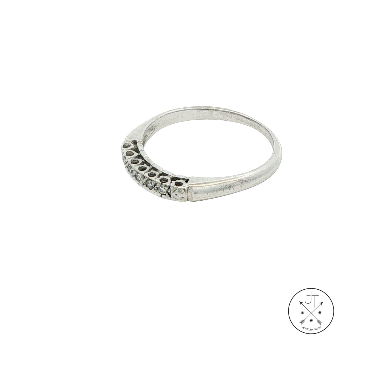 Vintage 14k White Gold Band with .05 ctw Natural Diamonds Size 6 Stackable