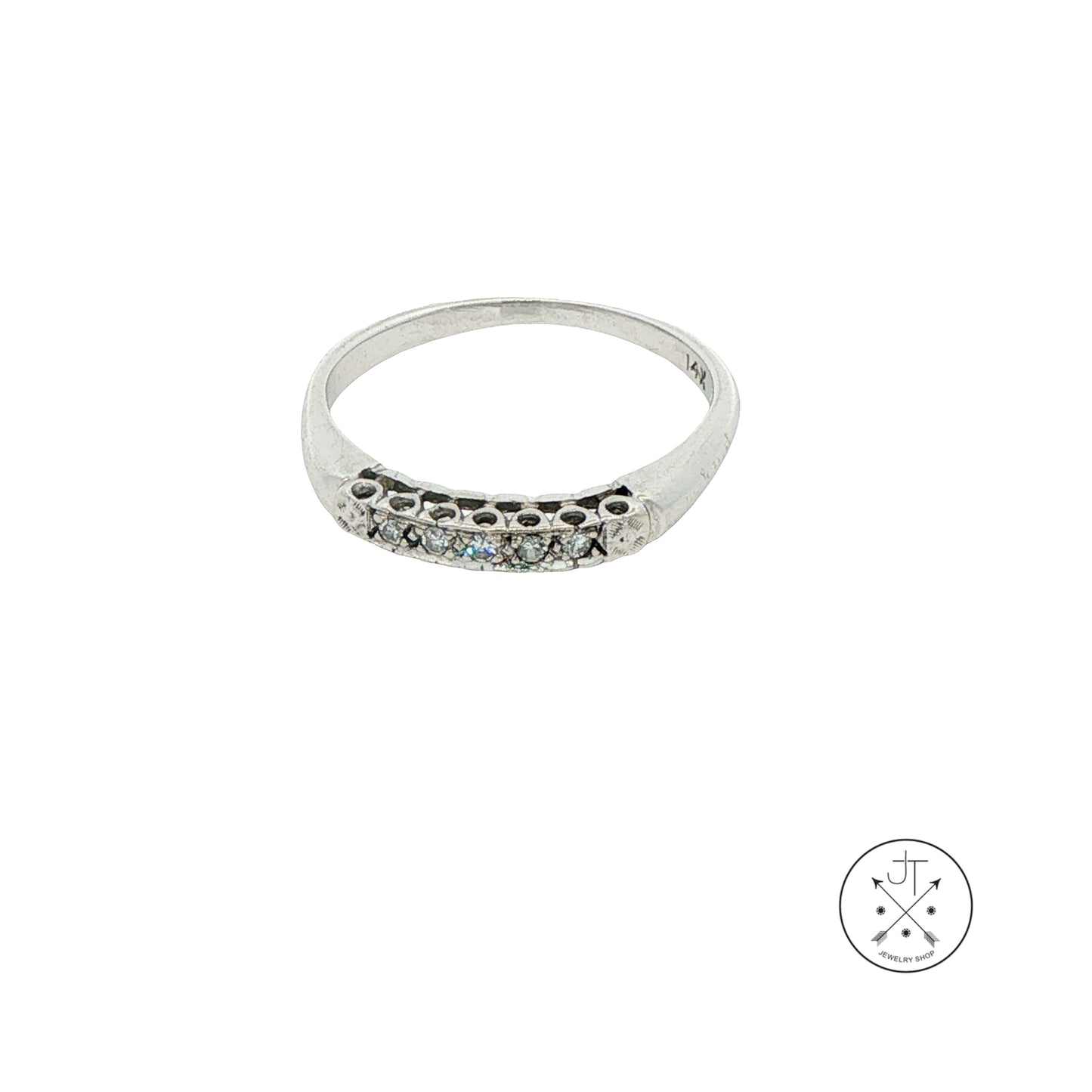 Vintage 14k White Gold Band with .05 ctw Natural Diamonds Size 6 Stackable
