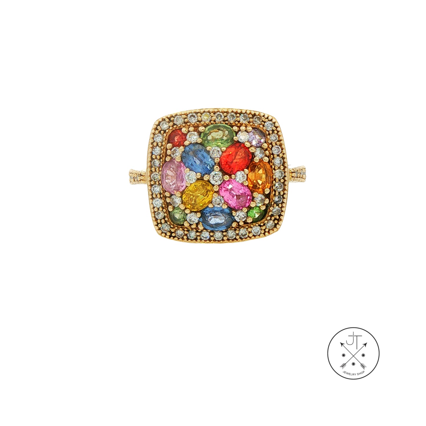 Vintage 14k Yellow Gold Ring with Natural Sapphires and Diamonds Size 7