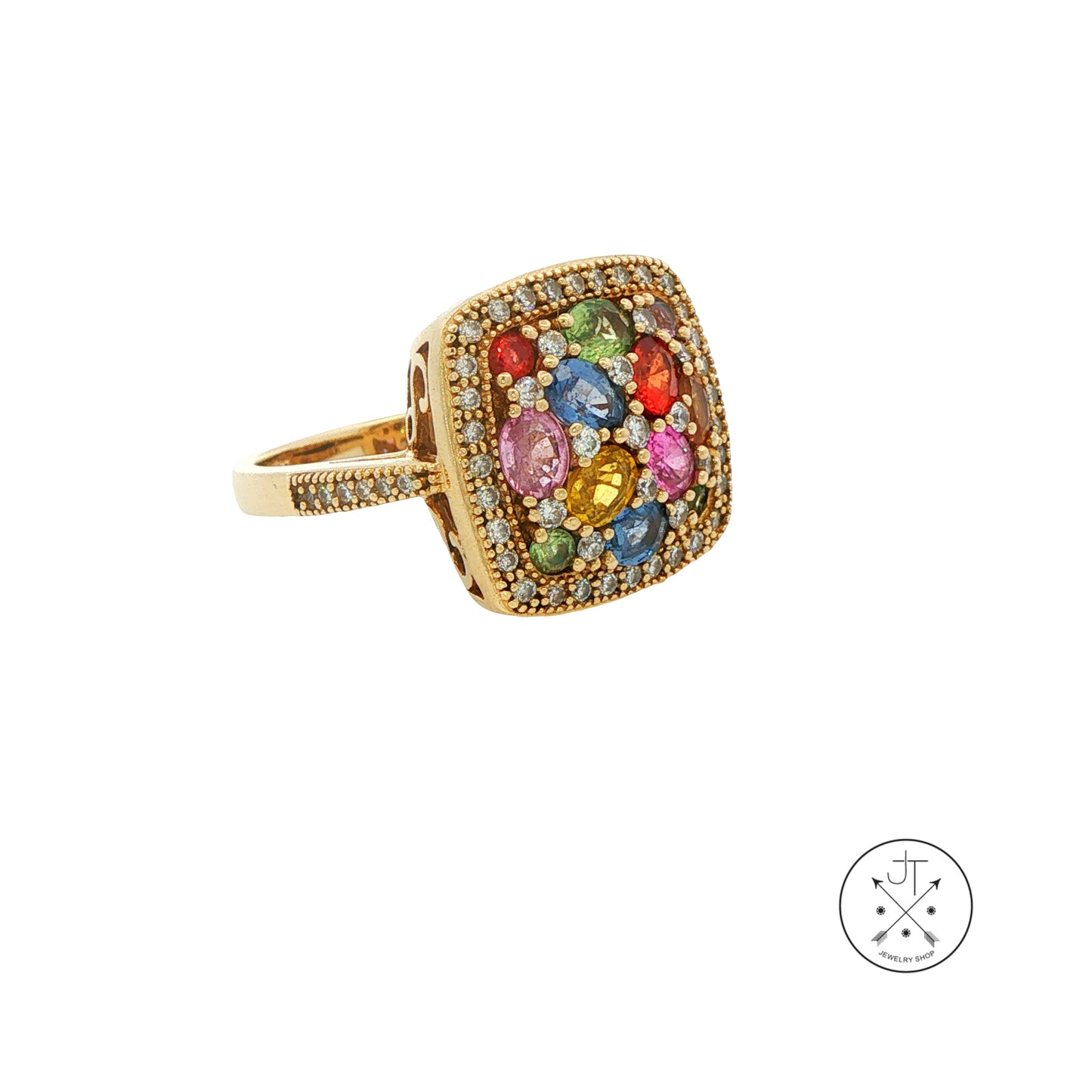 Vintage 14k Yellow Gold Ring with Natural Sapphires and Diamonds Size 7