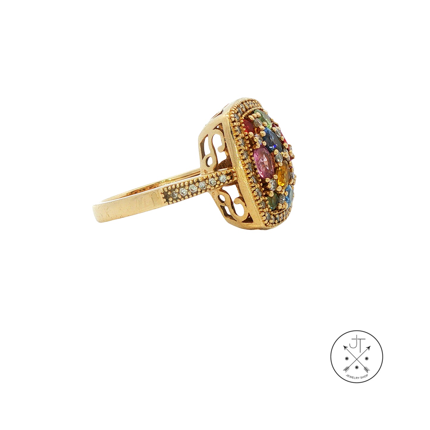 Vintage 14k Yellow Gold Ring with Natural Sapphires and Diamonds Size 7