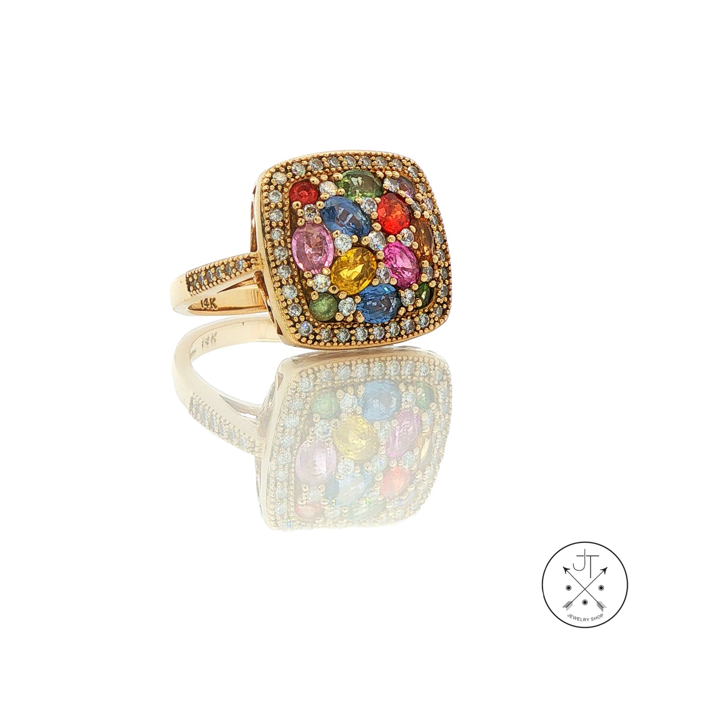 Vintage 14k Yellow Gold Ring with Natural Sapphires and Diamonds Size 7