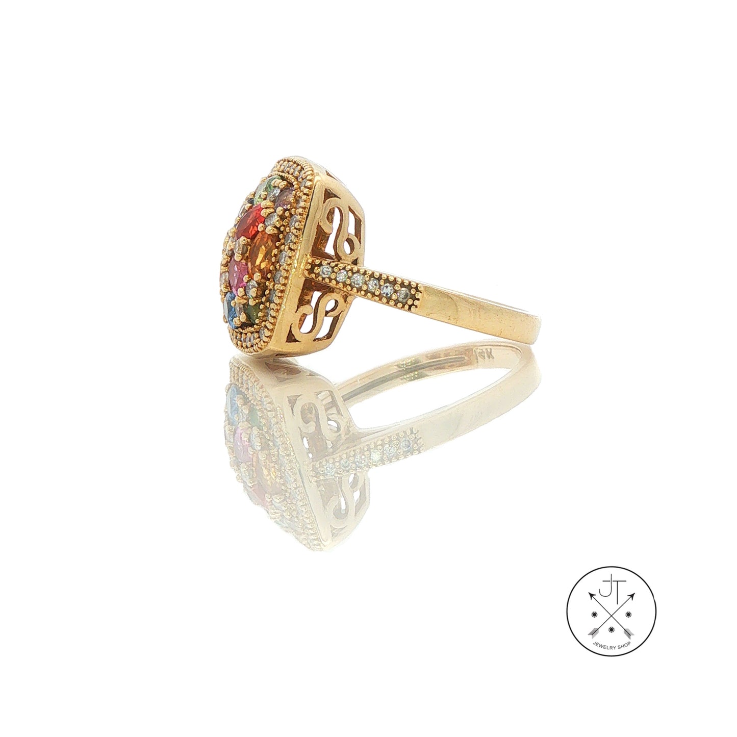 Vintage 14k Yellow Gold Ring with Natural Sapphires and Diamonds Size 7