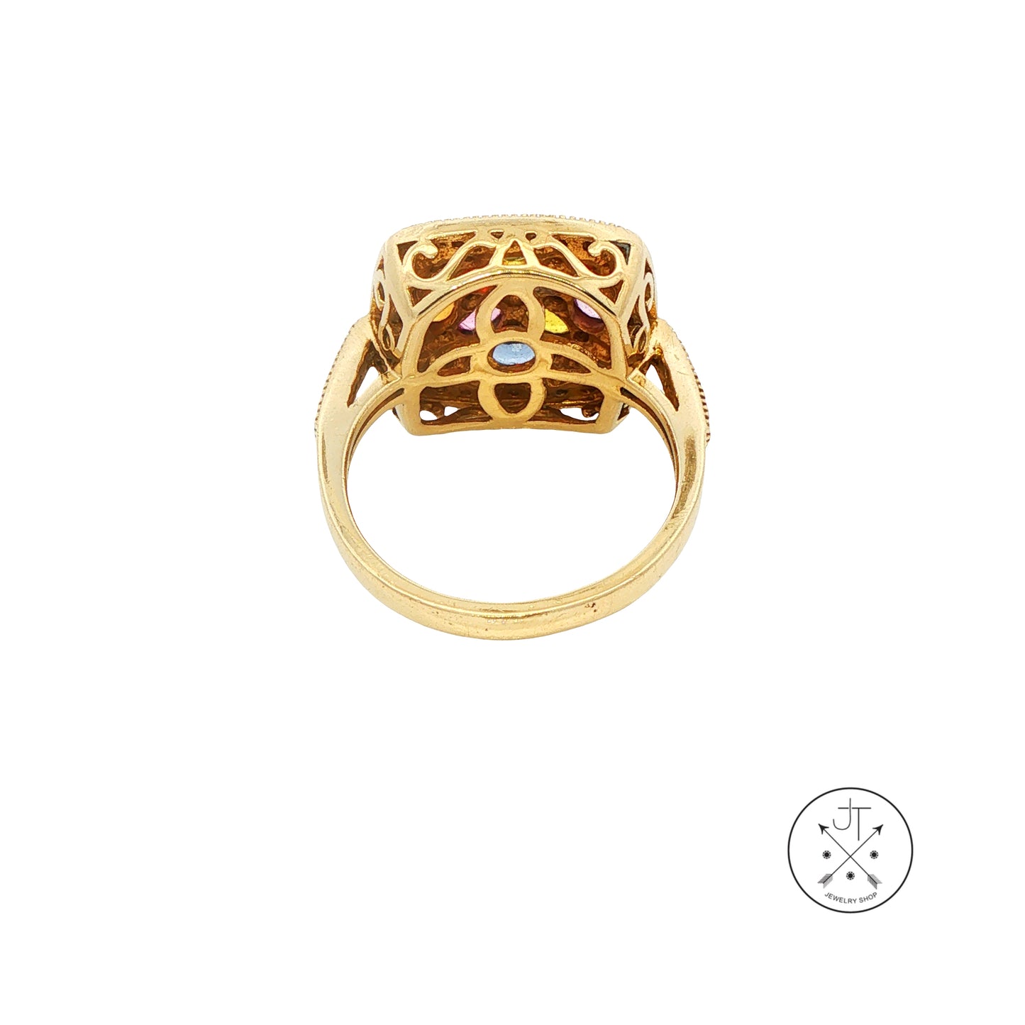 Vintage 14k Yellow Gold Ring with Natural Sapphires and Diamonds Size 7