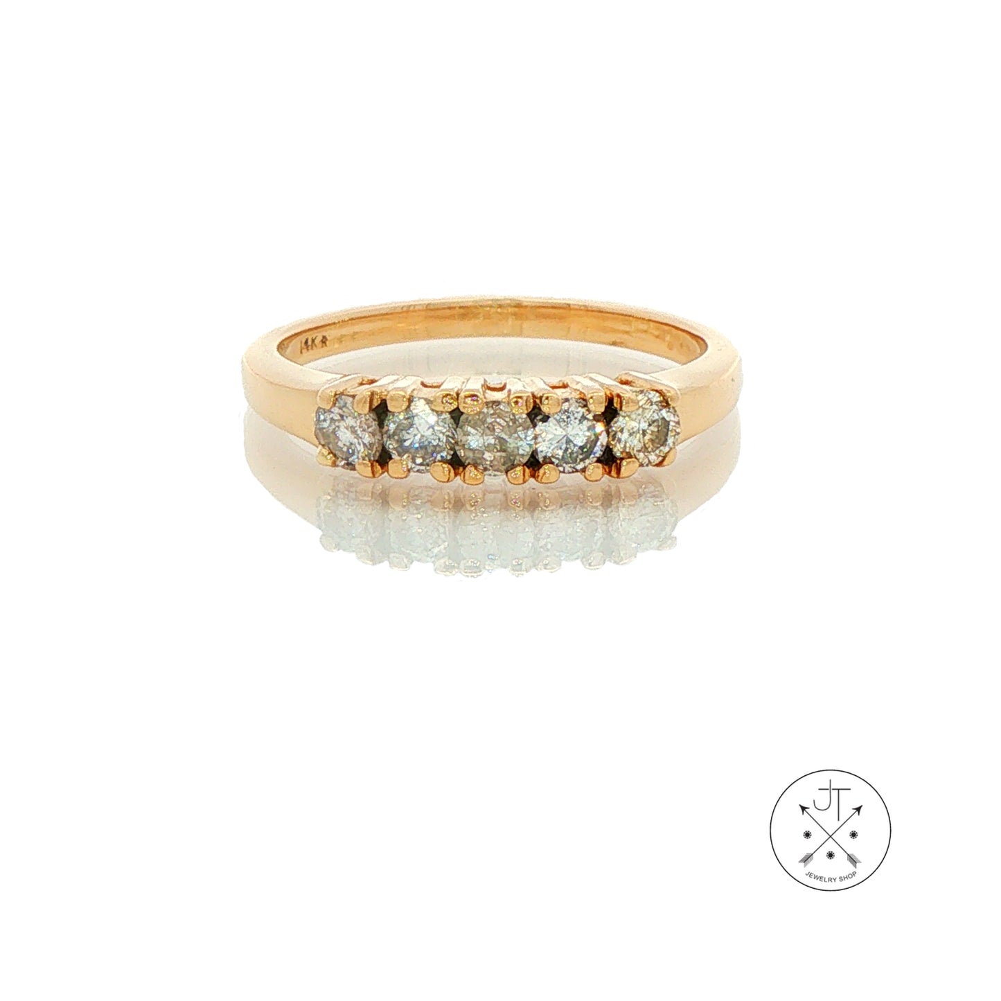 Vintage 14k Yellow Gold Band with 1/2 ctw Natural Diamonds Size 6 Stackable 5 Stone