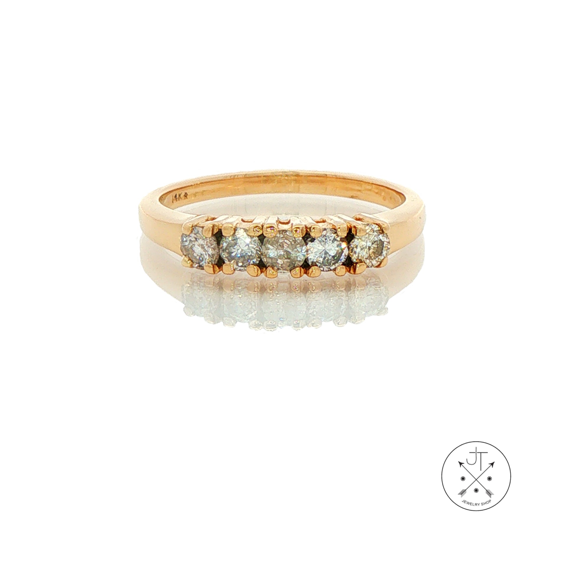 Vintage 14k Yellow Gold Band with 1/2 ctw Natural Diamonds Size 6 Stackable 5 Stone