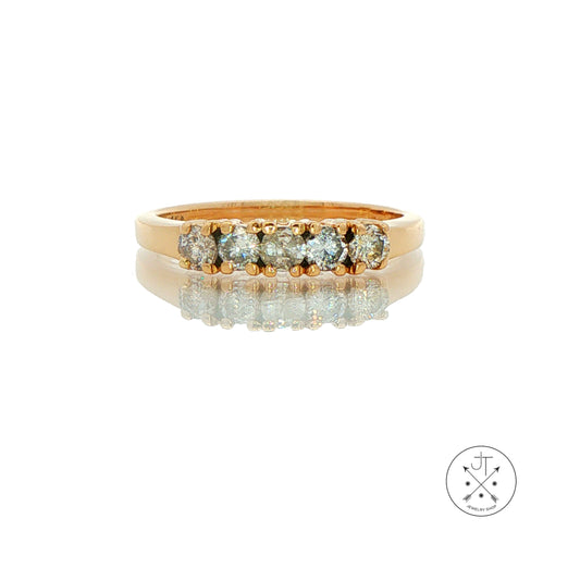 Vintage 14k Yellow Gold Band with 1/2 ctw Natural Diamonds Size 6 Stackable 5 Stone