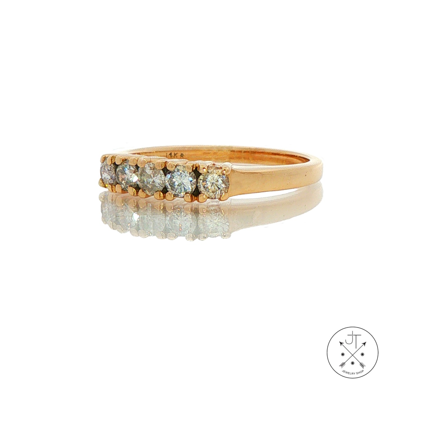 Vintage 14k Yellow Gold Band with 1/2 ctw Natural Diamonds Size 6 Stackable 5 Stone