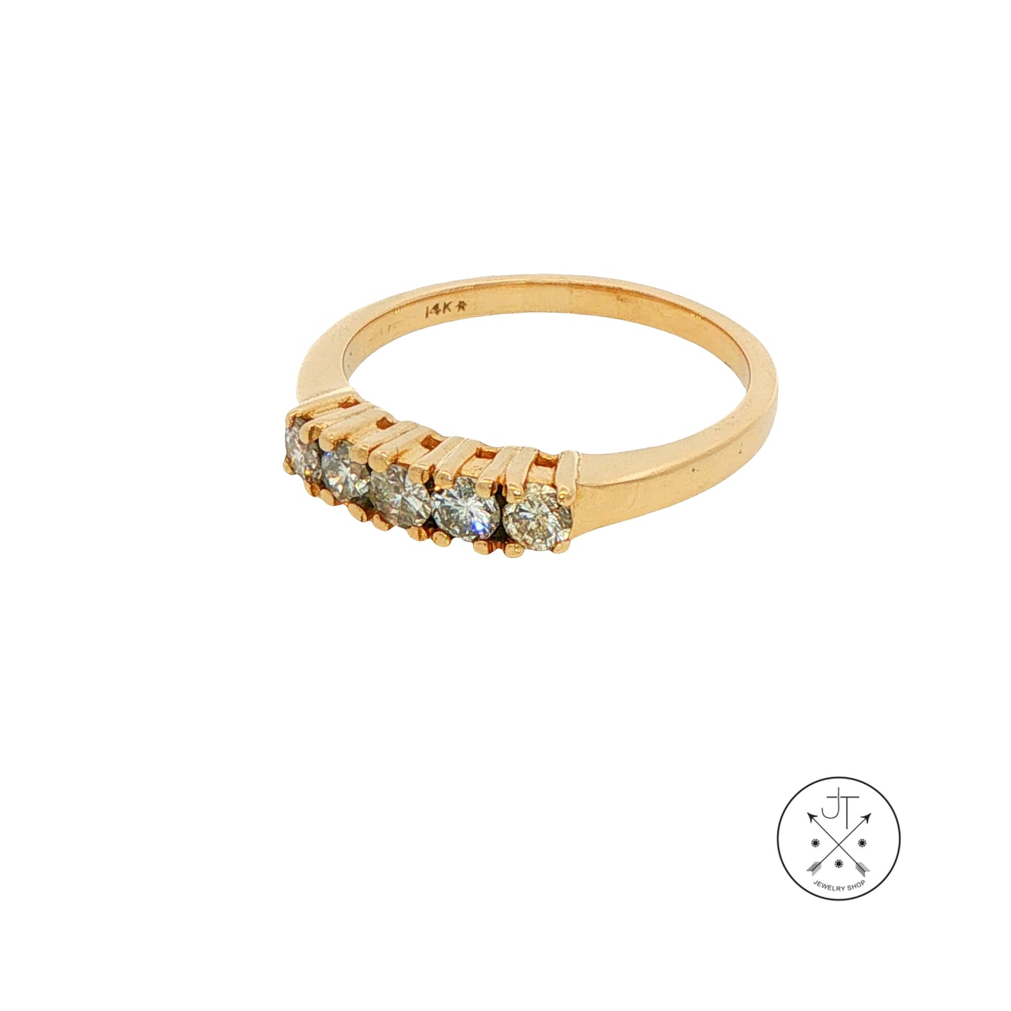 Vintage 14k Yellow Gold Band with 1/2 ctw Natural Diamonds Size 6 Stackable 5 Stone