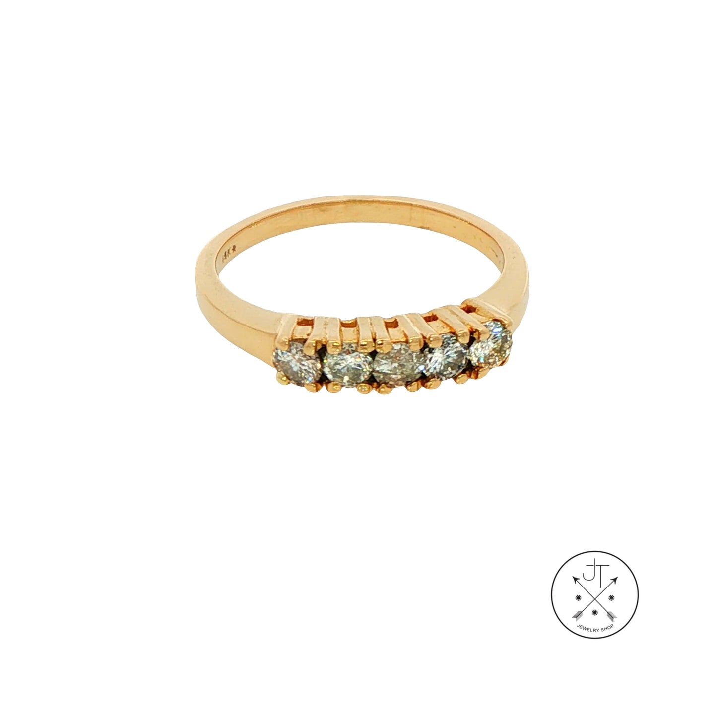 Vintage 14k Yellow Gold Band with 1/2 ctw Natural Diamonds Size 6 Stackable 5 Stone