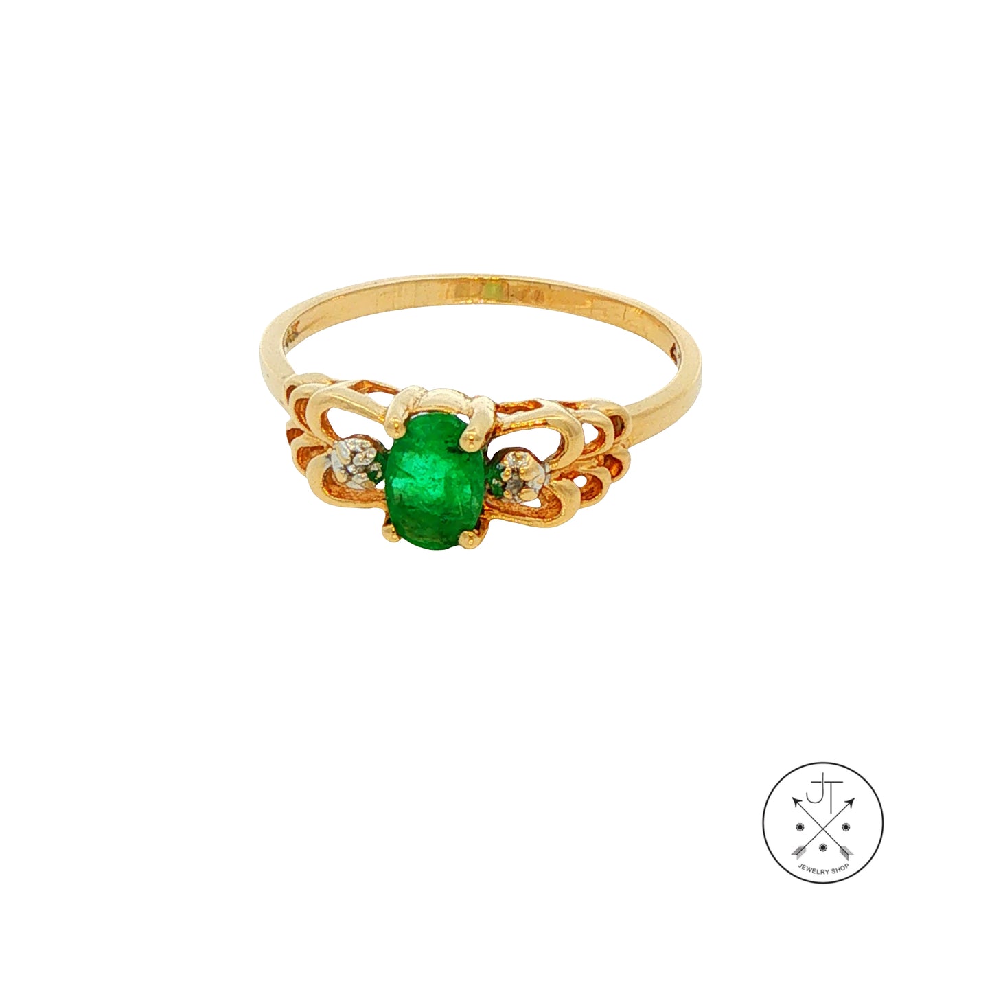 14k Yellow Gold Solitaire Ring with Natural Brazil Emerald Size 6.25 May Birthstone