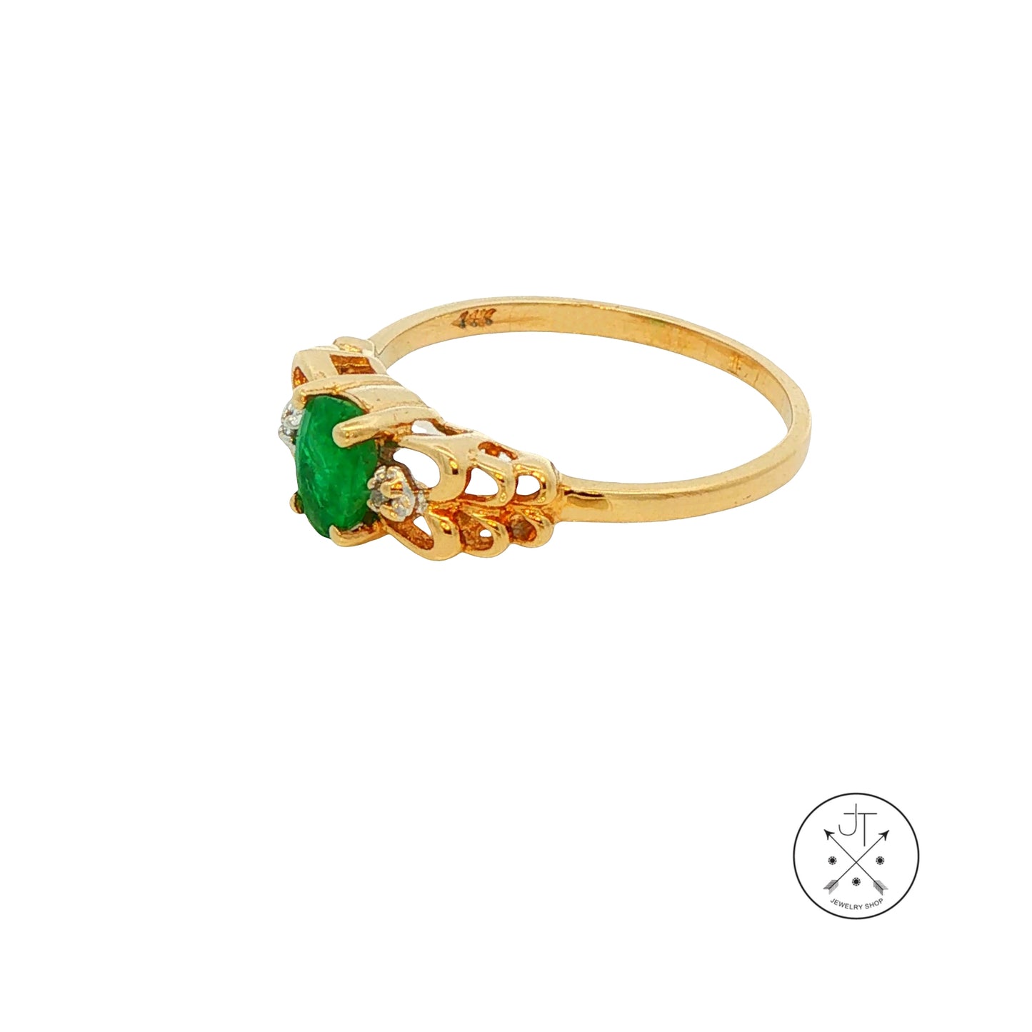 14k Yellow Gold Solitaire Ring with Natural Brazil Emerald Size 6.25 May Birthstone
